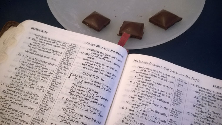 Hosea 10 Bible with Chocolove Dark Chocolate Coffee Crunch