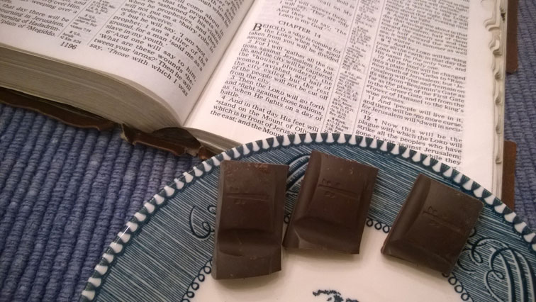 Zechariah 14 Bible with Endangered Species 88 Percent Cocoa Dark Chocolate